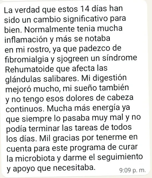 Captura del mensaje de WhatsApp enviado por la paciente
