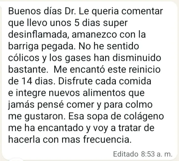 Captura del mensaje de WhatsApp enviado por la paciente